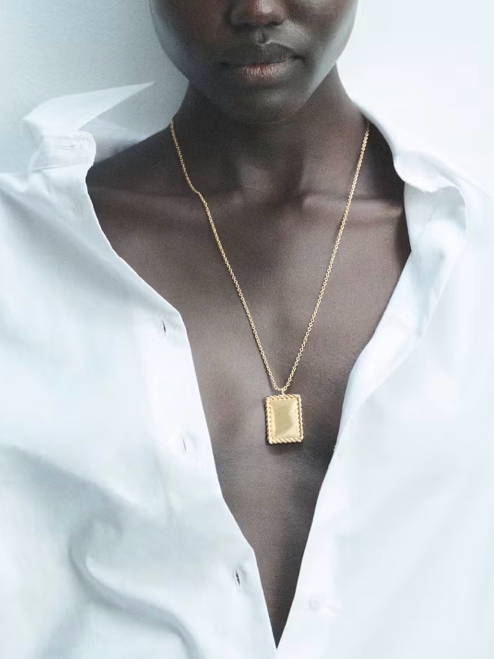 Mango Gold Rectangular Pendant Necklace